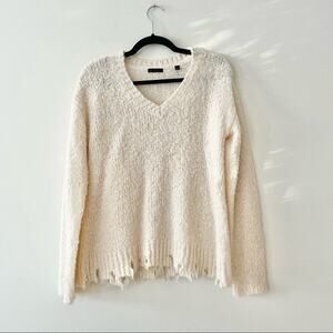 ATM Alpaca-Blend Destroyed V-Neck Sweater in Cream